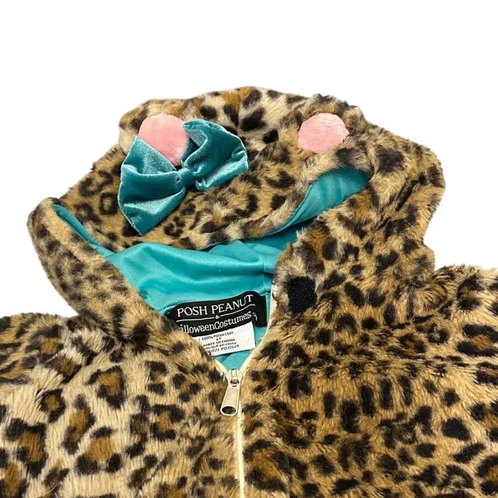 Posh Peanut Cheetah Halloween Costume soft leopard print hooded jumpsuit sz 4T